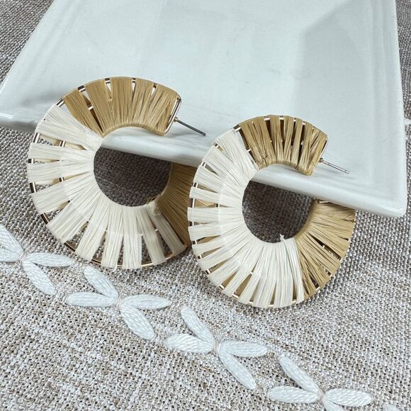 Free People Gold and Cream Hoop Earrings - Picture 1 of 9